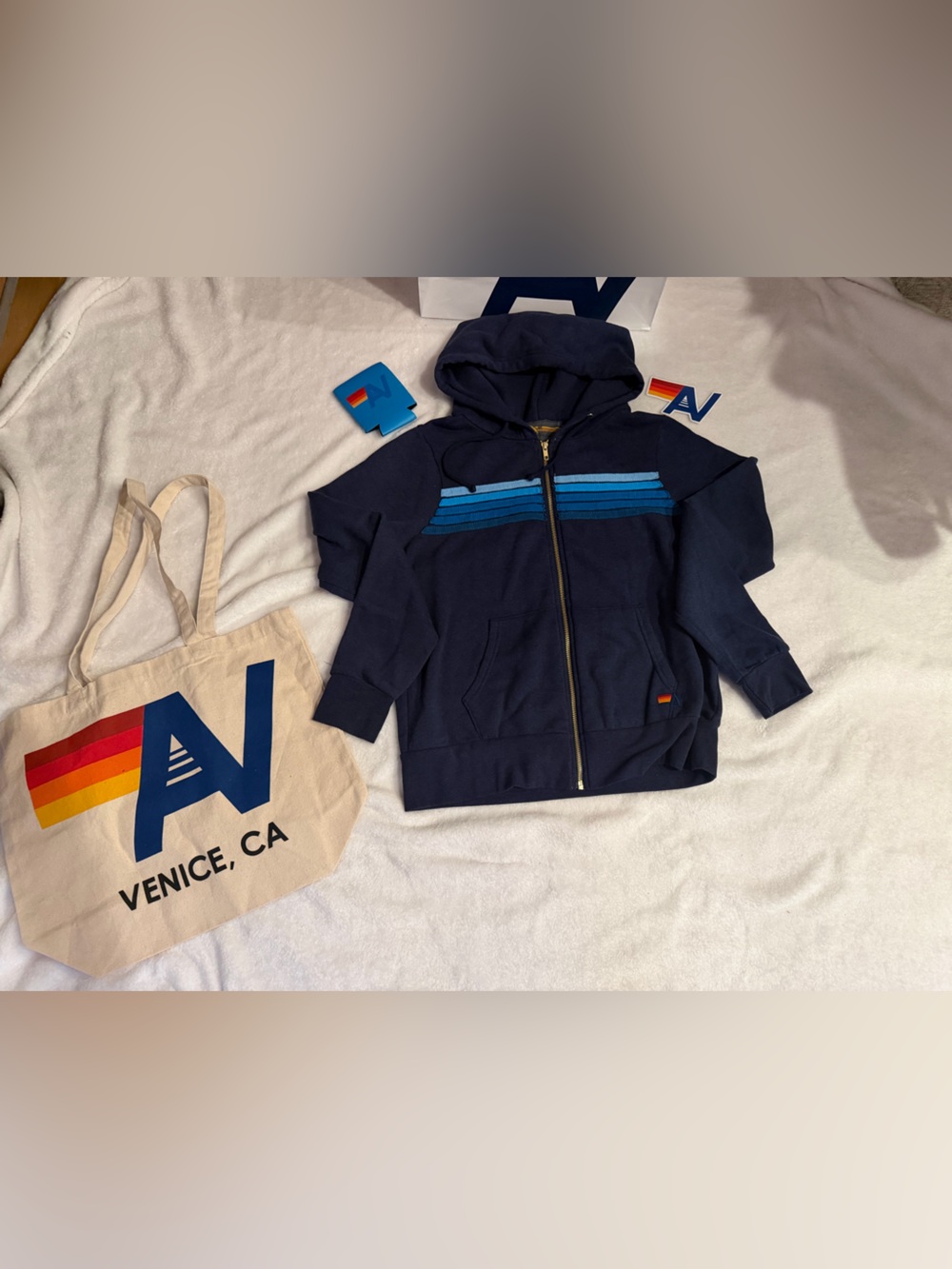 NWT Aviator Nation 5-Stripe Hoodie Navy Size Medium + Tote